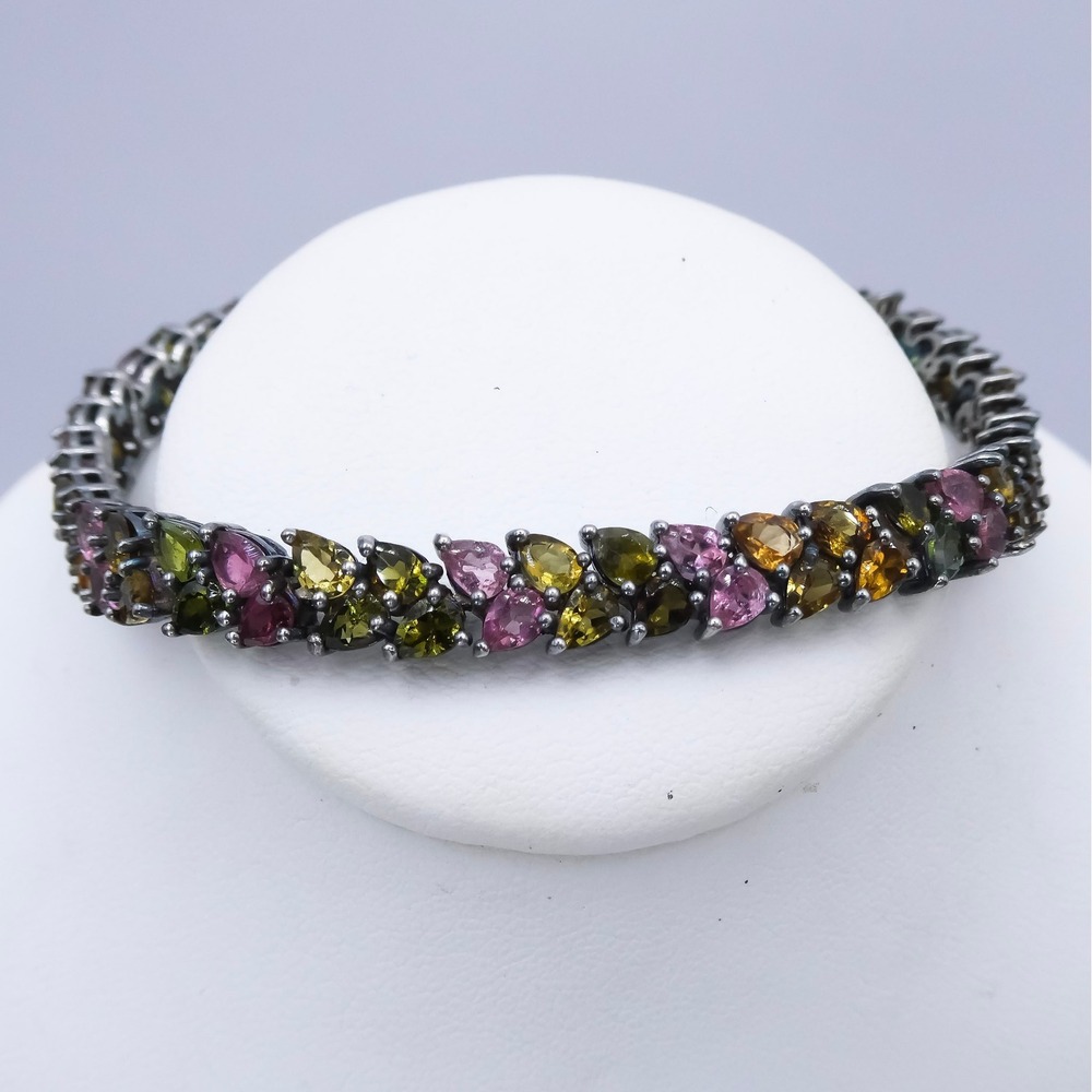 Djoy 30 ctw Multi Color Tourmaline Sterling Silver 8.5 Inch Tennis Bracelet